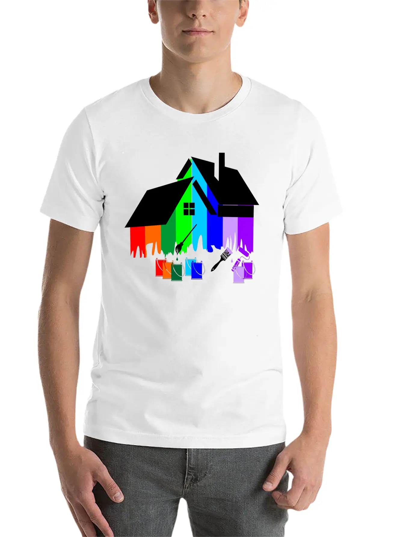 Paint Colorful House With Pots Of Paint And Brush Comfortable Minimalist Graphic Tee – Summer Style Essential