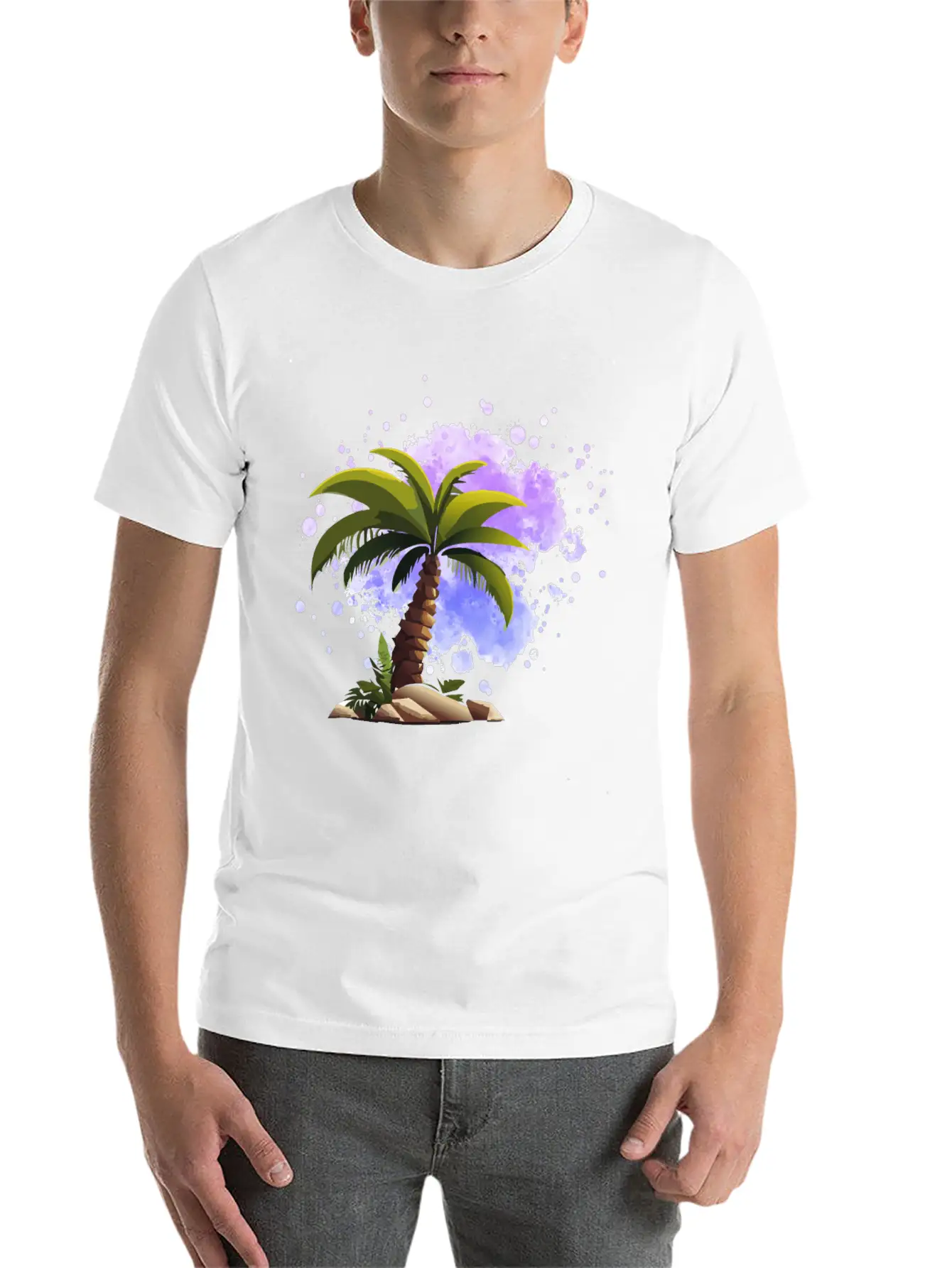 Palm Island, Palm, Sunset, Caribbean Comfortable Minimalist Graphic Tee – Summer Style Essential