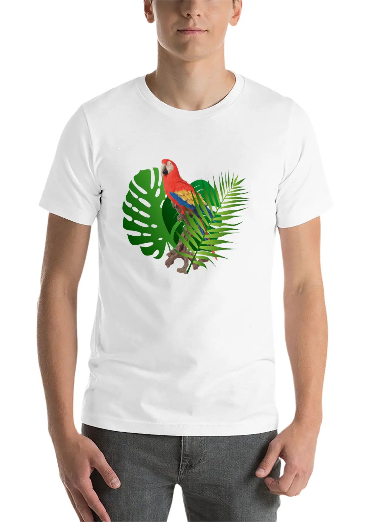 Parrot In The Jungle Unisex Short Sleeve Soft Cotton T-Shirt – Casual Everyday Wear