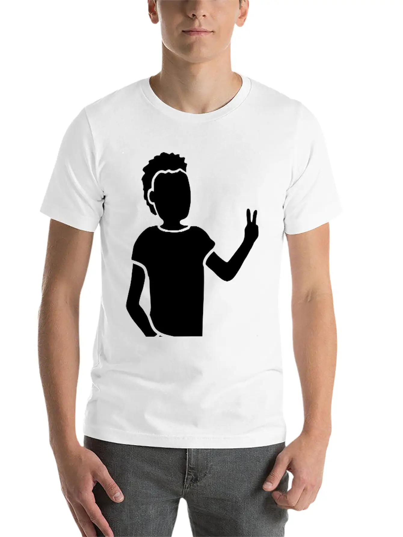 Peace Sign Youth Silhouette Unisex Short Sleeve Soft Cotton T-Shirt – Casual Everyday Wear
