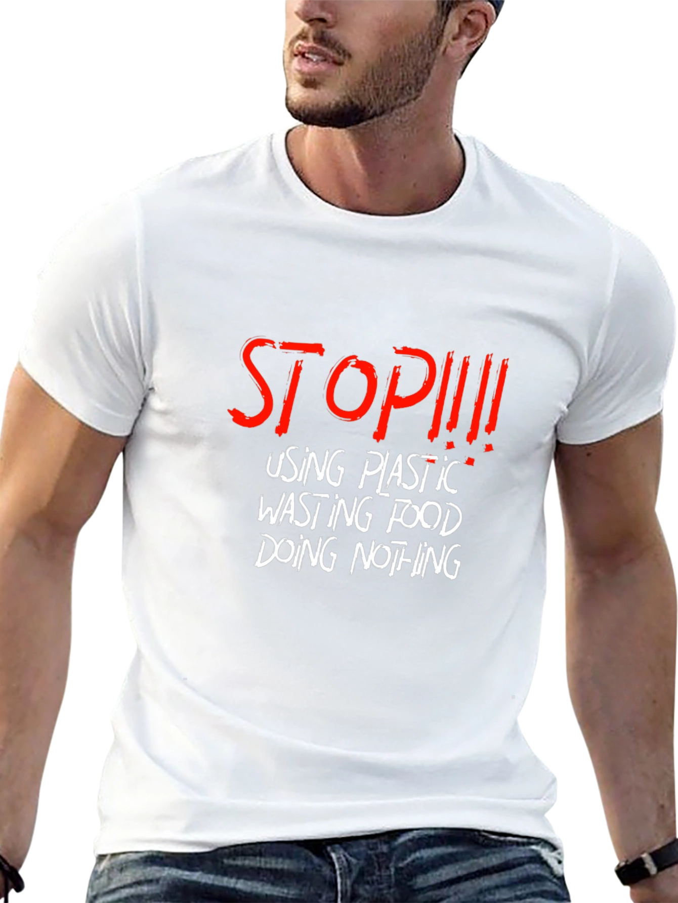 Stop Plastic Waste Slogan T-Shirt