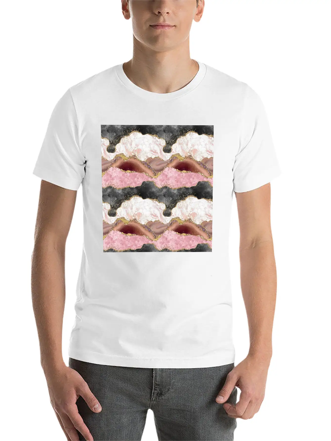 Pink Gold Glitter Agate Marble Comfortable Minimalist Graphic Tee – Summer Style Essential