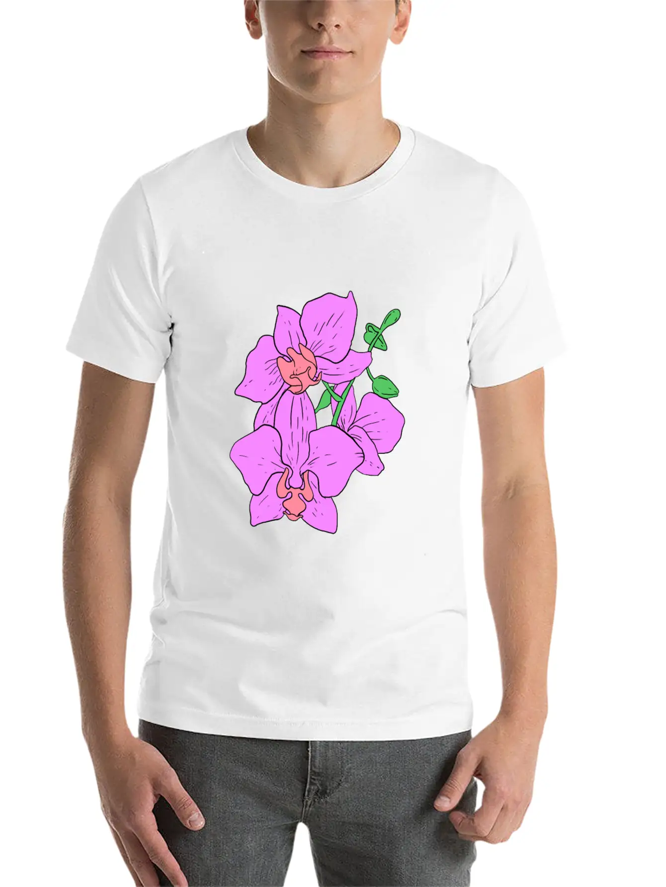 Pink Moth Orchid Hand Drawn Gardening Gift Basic Graphic T-Shirt – Daily Comfort In Soft Cotton