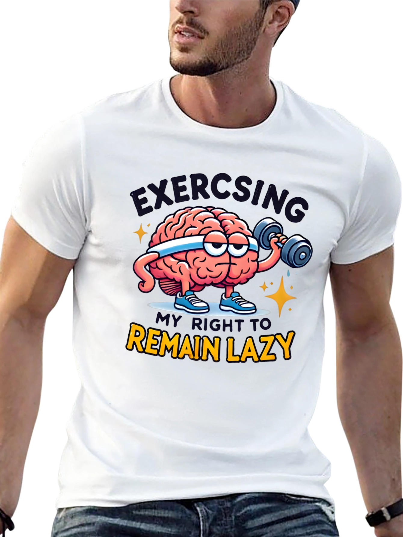 Funny Exercising Brain T-Shirt - Lazy Right Tee