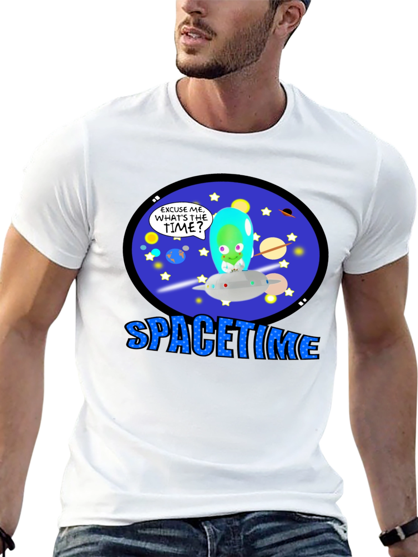 Spacetime Alien Graphic T-Shirt - Black Cotton Blend Tee