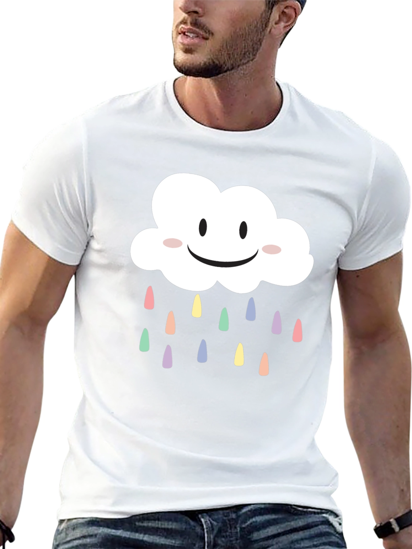Cute Smiling Cloud T-Shirt - Pastel Rain Drops