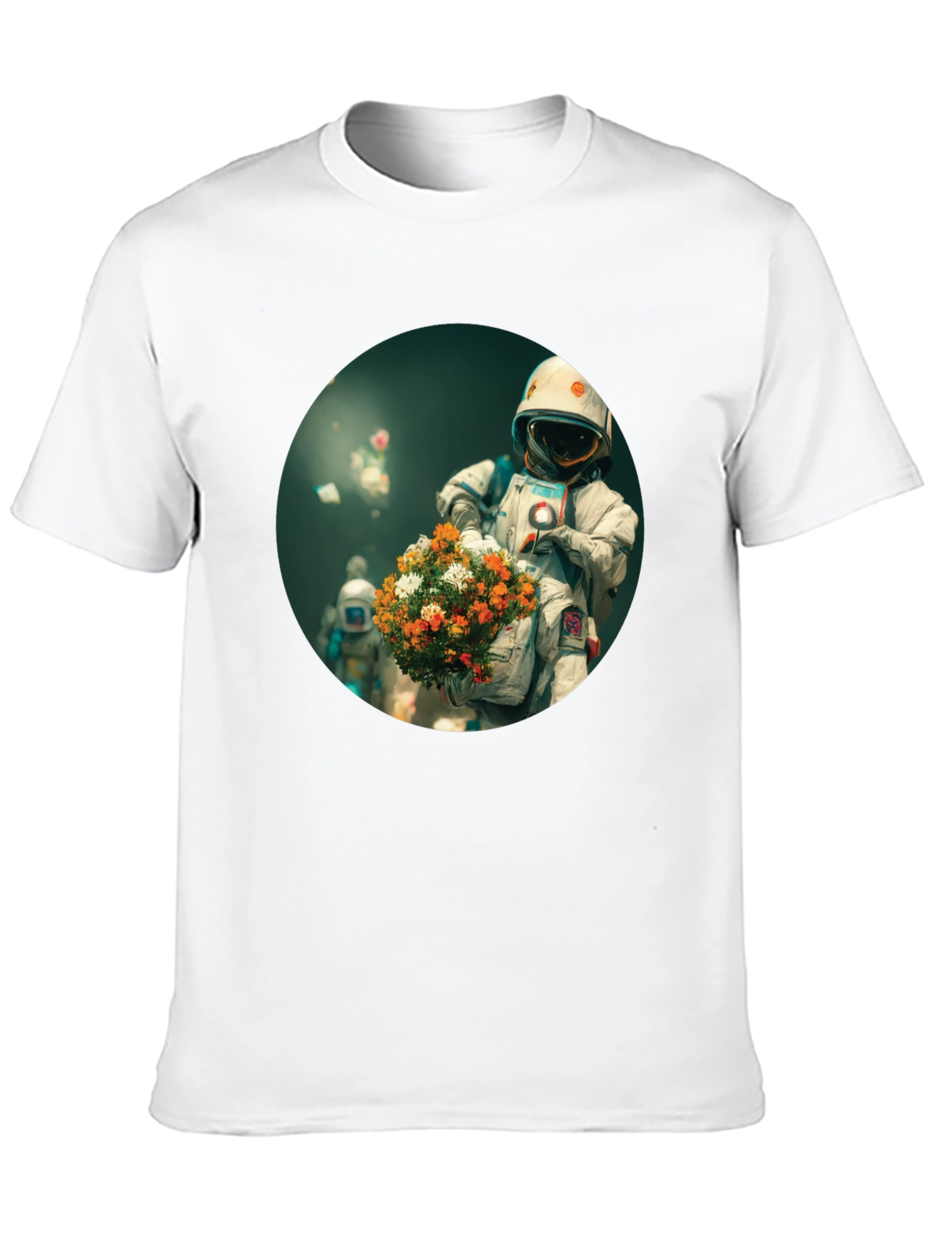 Astronaut with Flowers Graphic Tee - Black