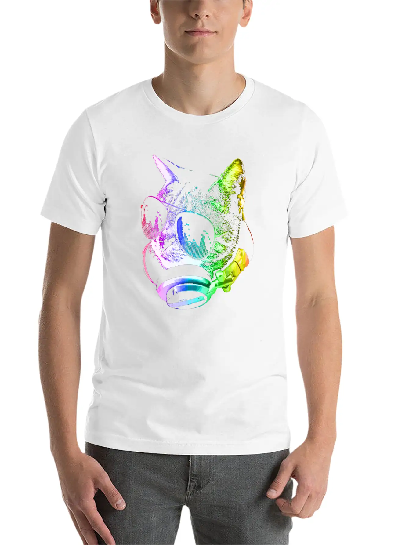 Rainbow Music Cat Unisex Casual T-Shirt – Clean Design For Daily Comfort