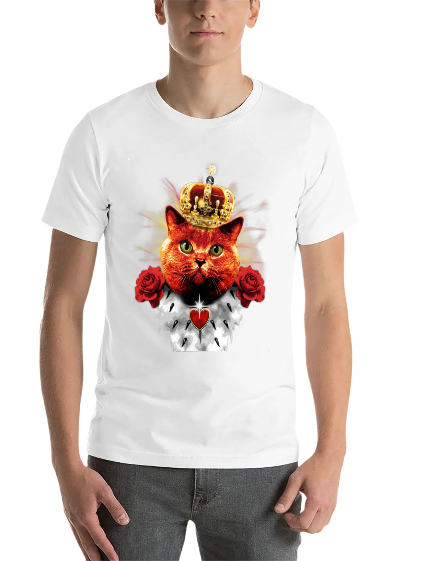 Red Cat King Queen Crown Roses Love Heart Comfortable Minimalist Graphic Tee – Summer Style Essential