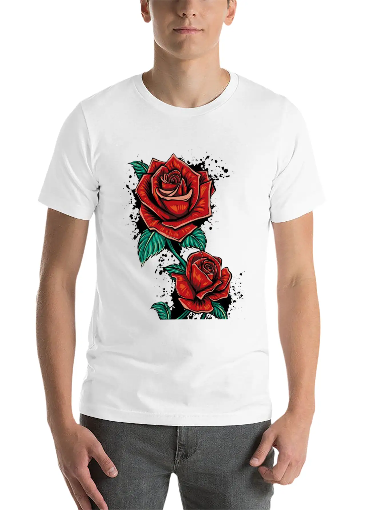 Red Fower Unisex Short Sleeve Soft Cotton T-Shirt – Casual Everyday Wear