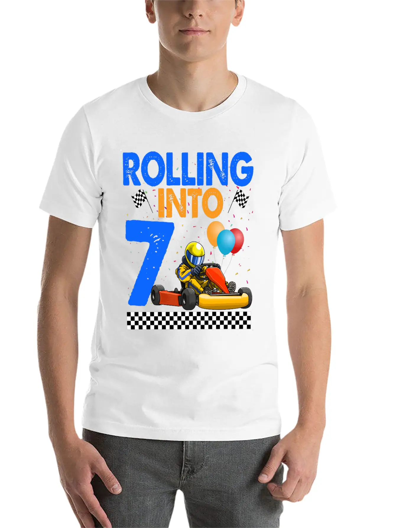 Rolling Into 7 Kart Racer Essential Unisex Summer Tee – Soft Cotton Casual Fit