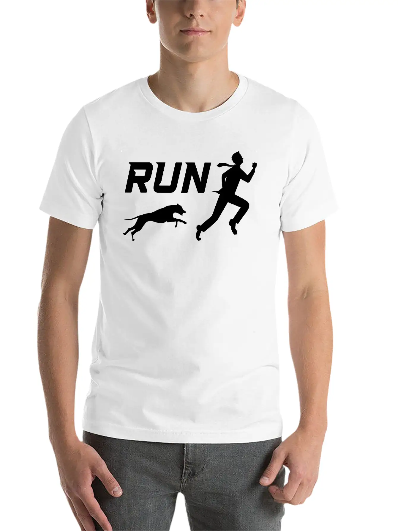 Run, Man Running Away From Dog Timeless Short Sleeve Tee – Comfy And Minimalist Design