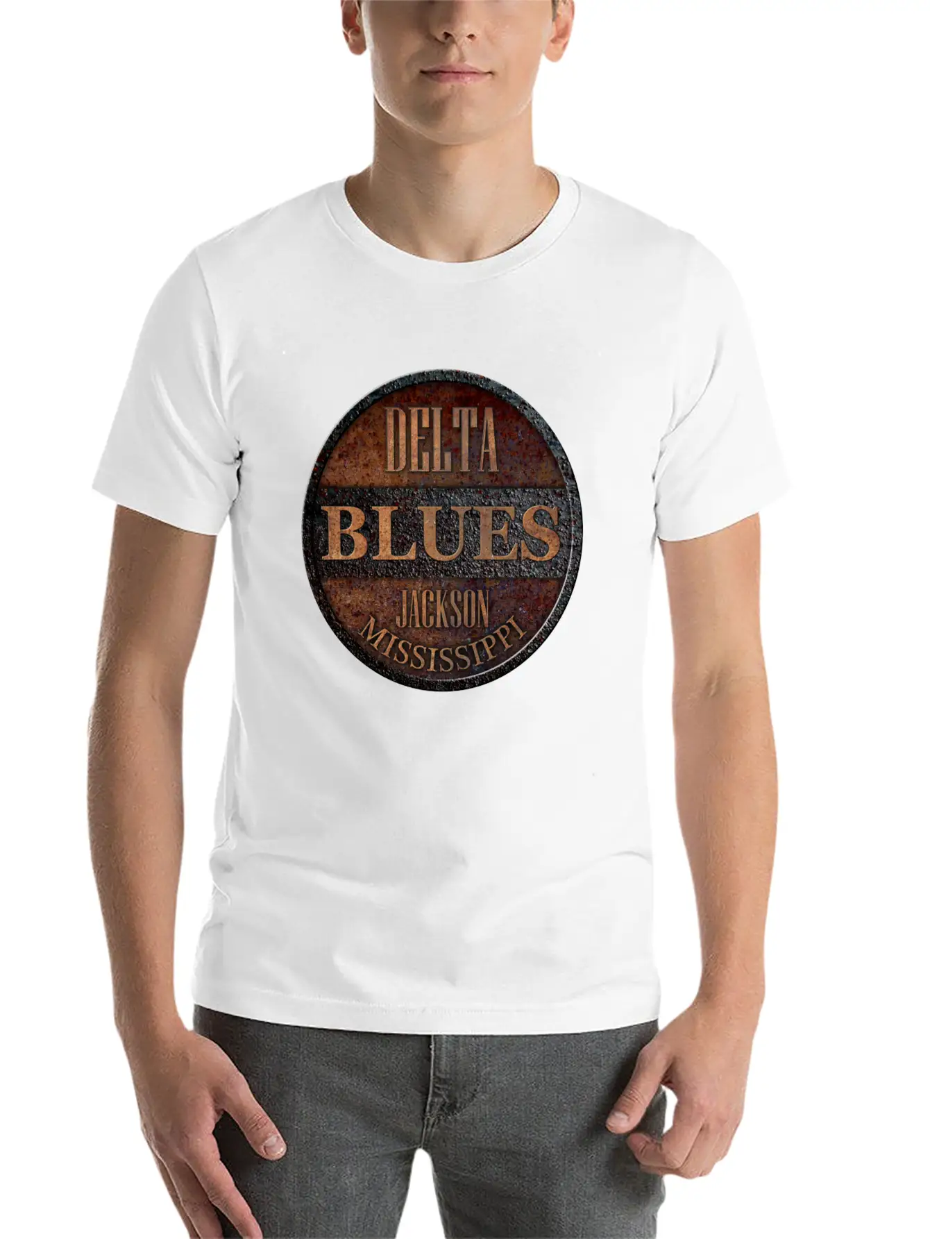 Rusty Delta Blues Jackson Unisex Short Sleeve Soft Cotton T-Shirt – Casual Everyday Wear