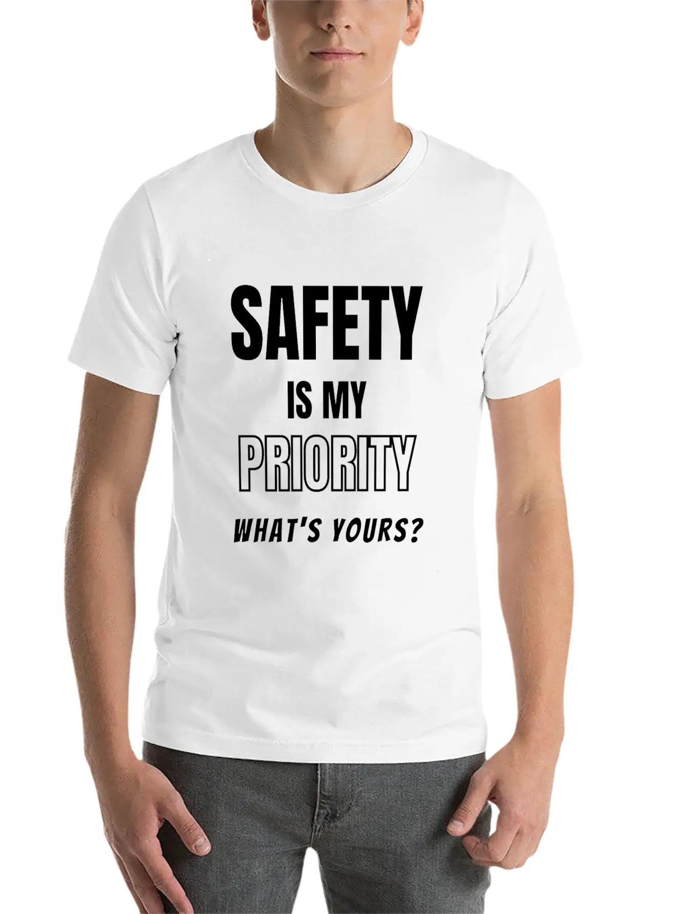 Safety Is My Priority, What's Yours? Safety Slogan Timeless Short Sleeve Tee – Comfy And Minimalist Design