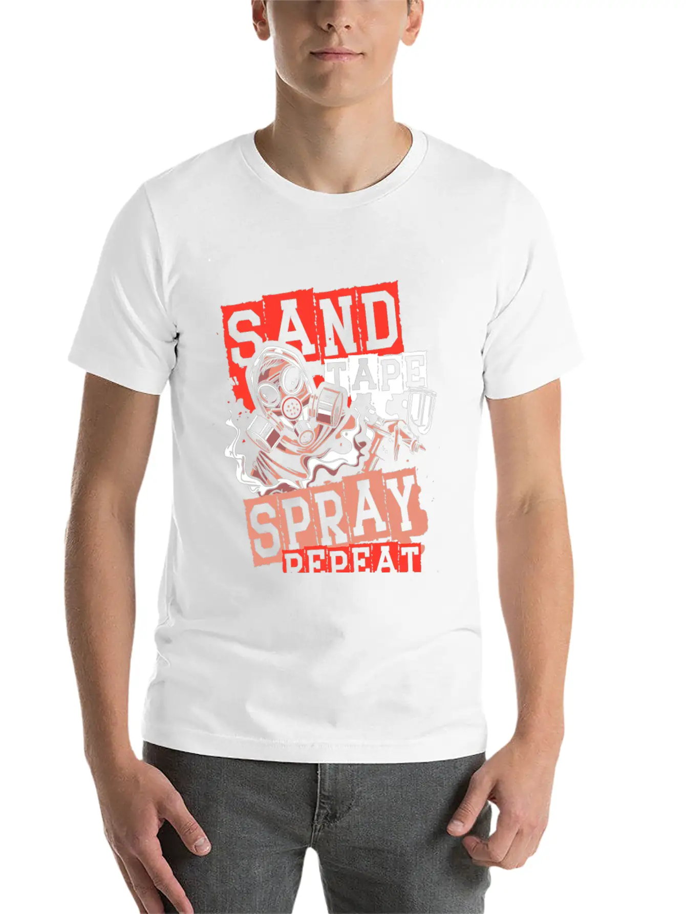 Sand Tape Spray Repeat Auto Body Painter Auto Deta Timeless Short Sleeve Tee – Comfy And Minimalist Design