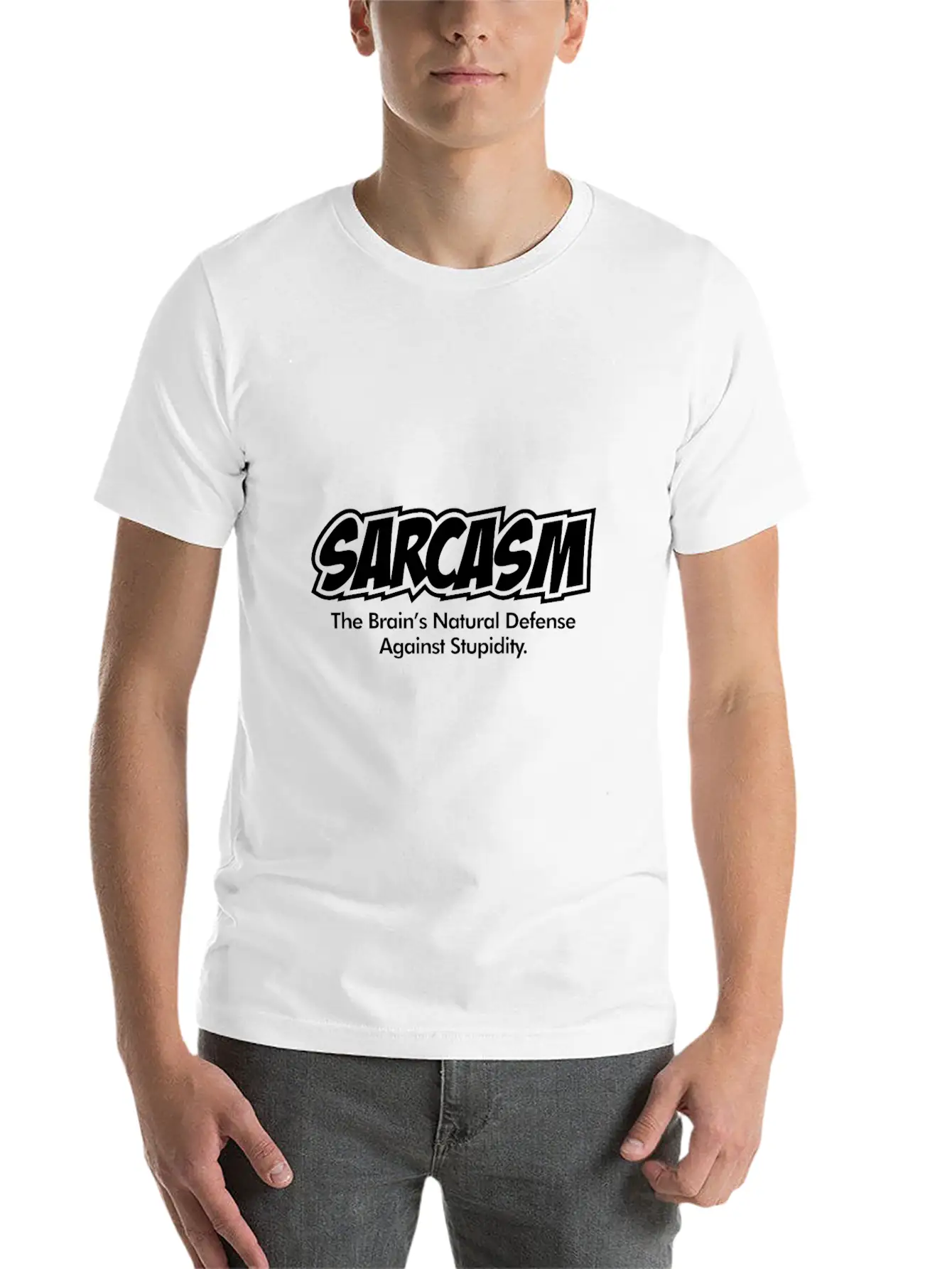Sarcasm Funny Quote Brains Natural Defense Against Basic Graphic T-Shirt – Daily Comfort In Soft Cotton