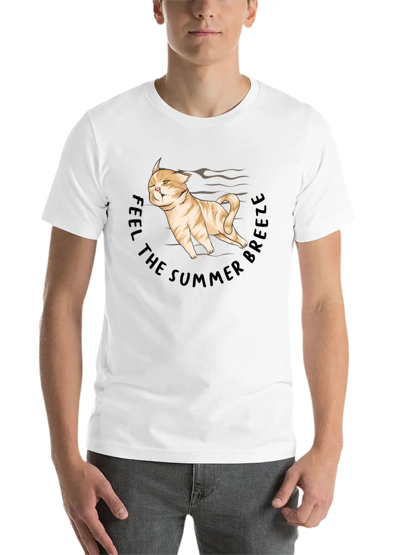Sarcastic Cat Meme Feel The Summer Breeze Ocean Timeless Short Sleeve Tee – Comfy And Minimalist Design