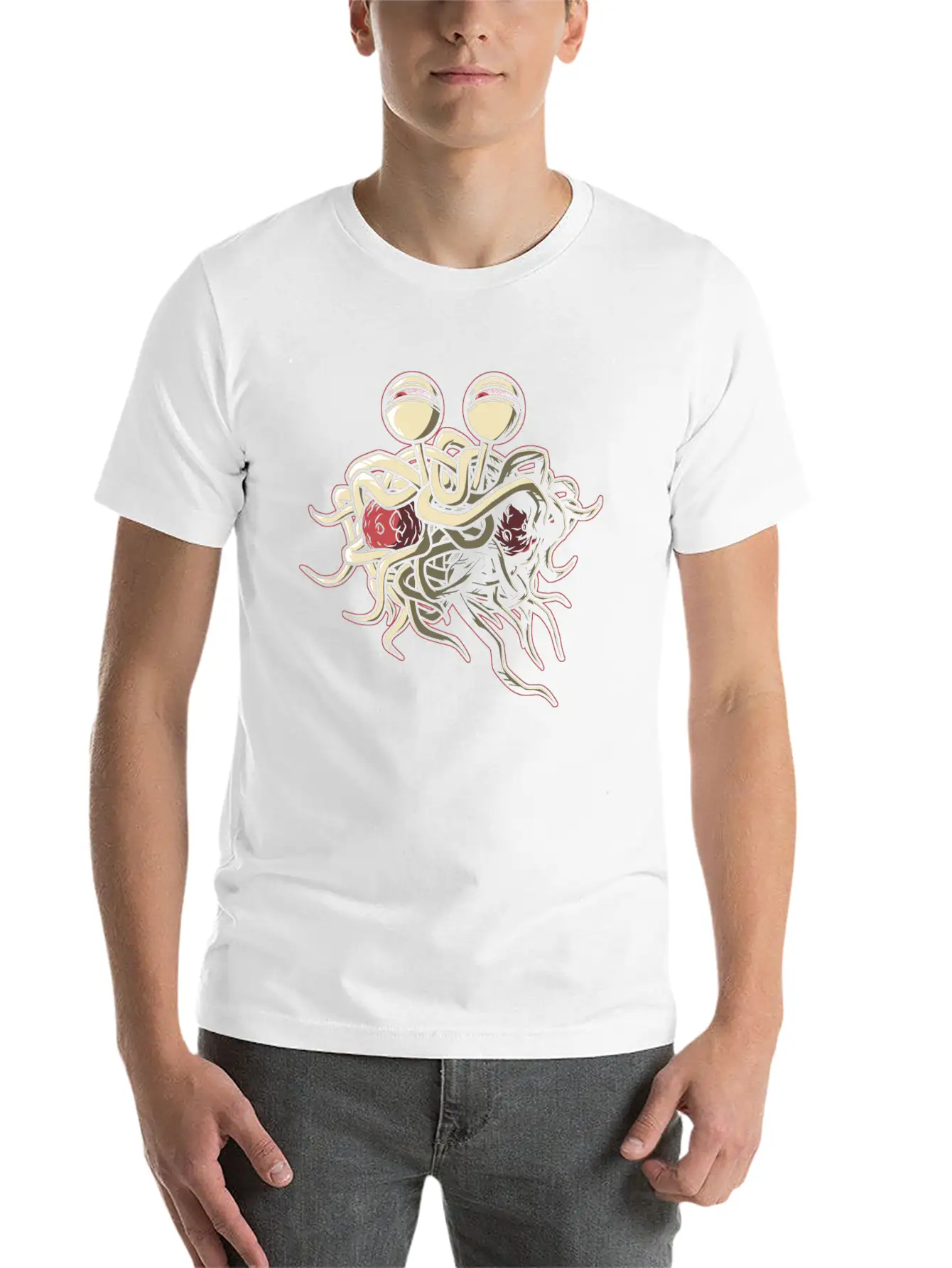 Scheming Flying Spaghetti Monster Unisex Short Sleeve Soft Cotton T-Shirt – Casual Everyday Wear