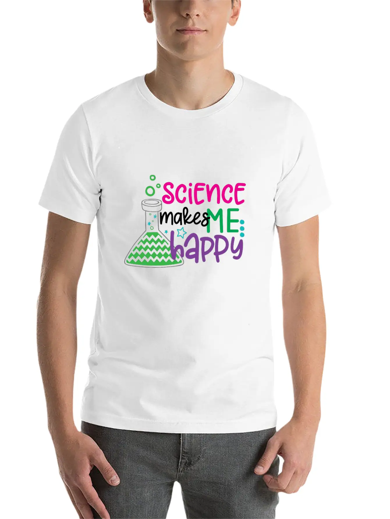 Science Makes Me Happy, Science, STEM, Scientific Stylish Everyday T-Shirt – Unisex Basic Cotton Tee