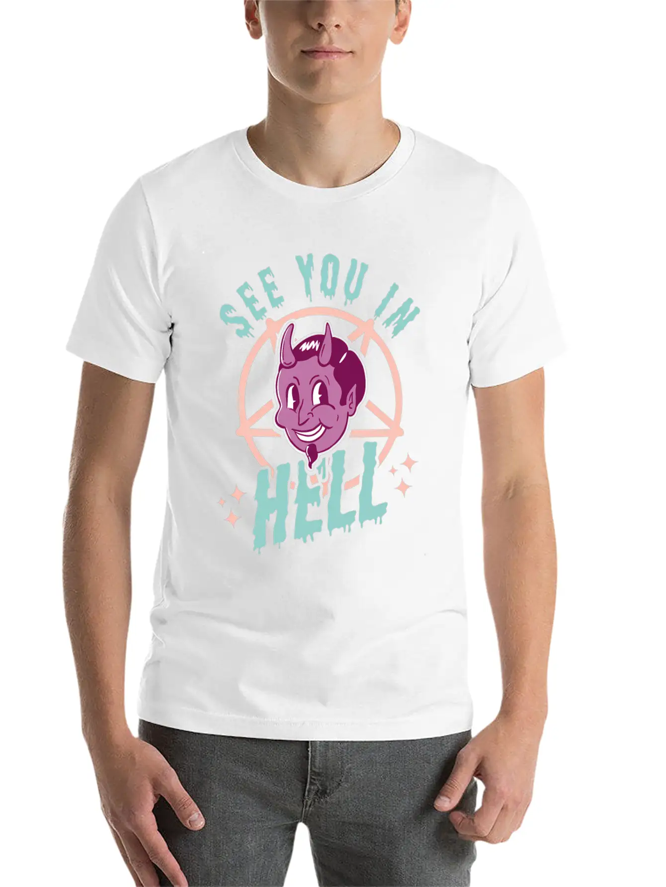 See You In Hell Gothic Halloween Satan Pastel Goth Comfortable Minimalist Graphic Tee – Summer Style Essential