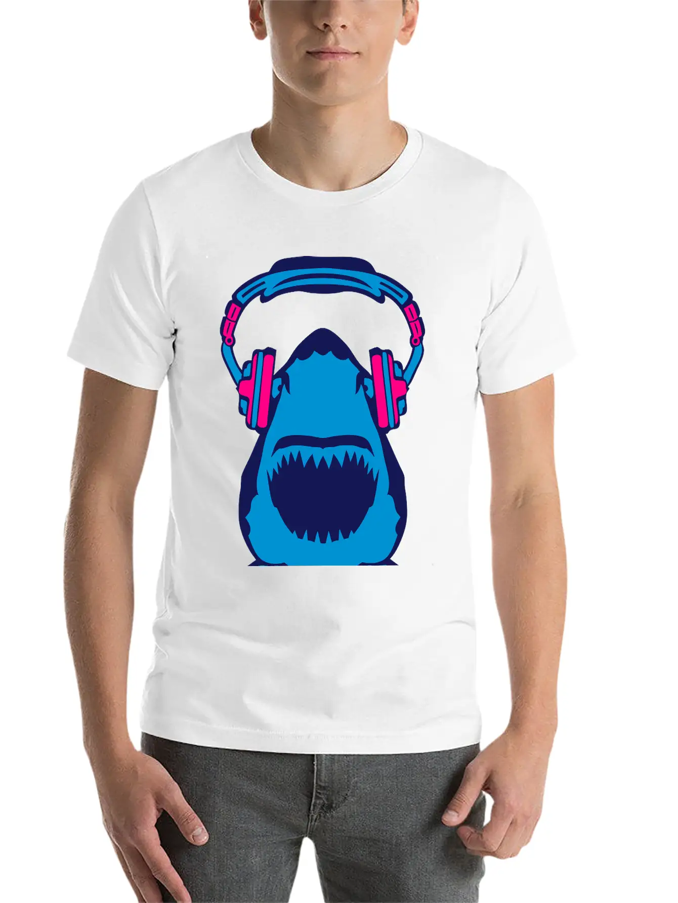 Shark Jaws Audio Music Headphones Skull Comfortable Minimalist Graphic Tee – Summer Style Essential