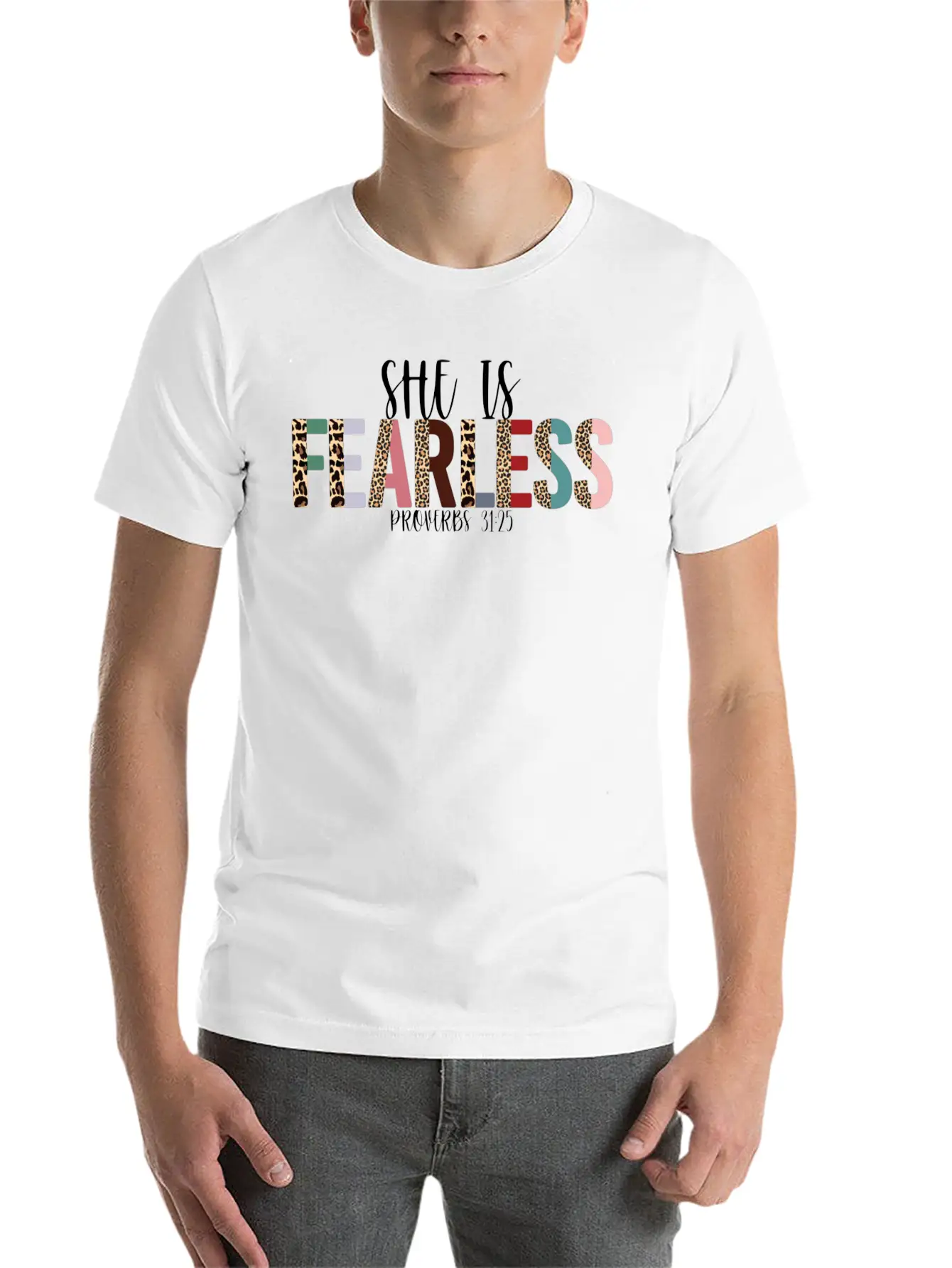 She Is Fearless, Proverbs 31:25, Christian, Woman Basic Graphic T-Shirt – Daily Comfort In Soft Cotton