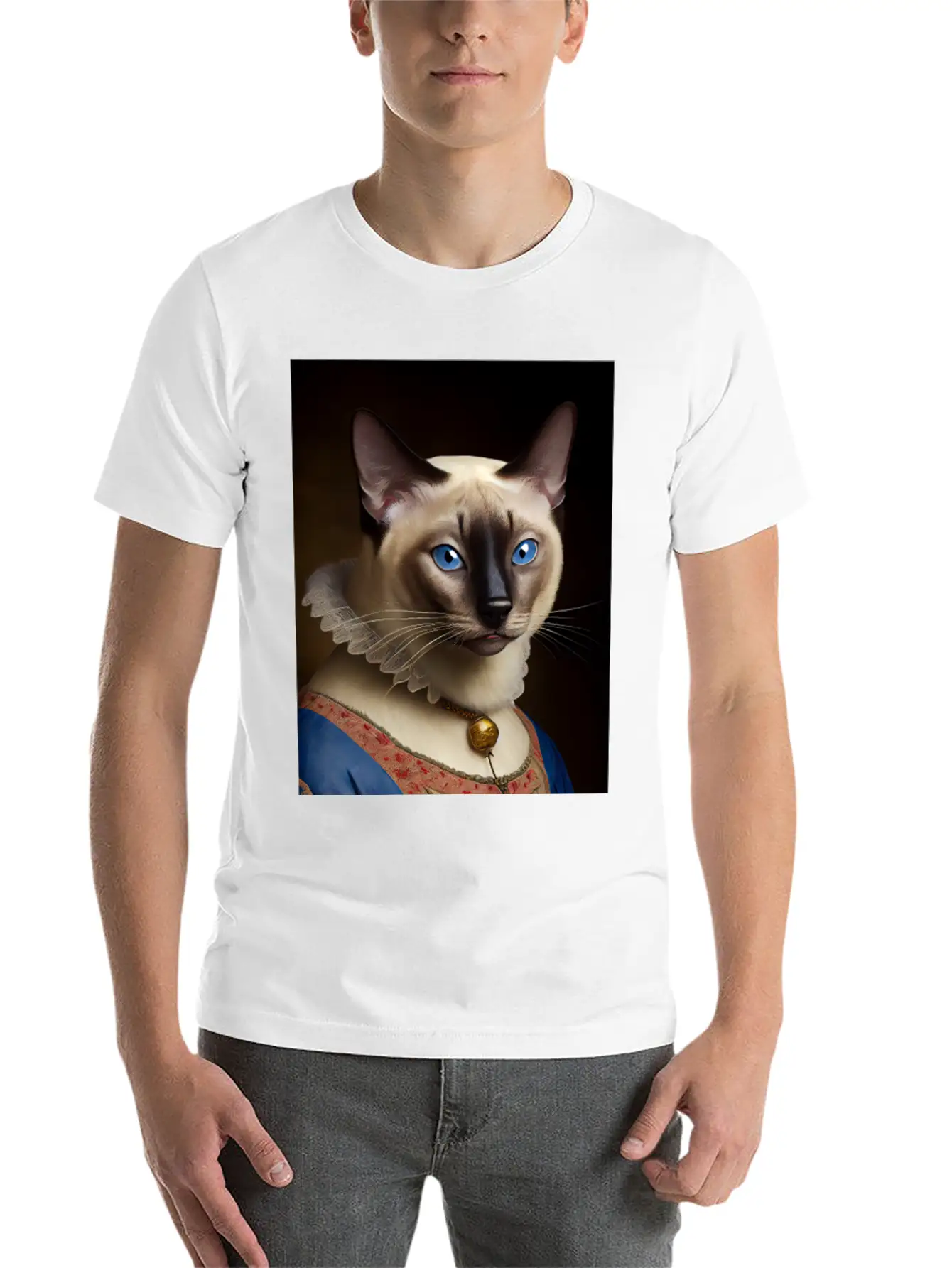 Siamese Cat Breed Portrait Royal Renaissance Anima Unisex Short Sleeve Soft Cotton T-Shirt – Casual Everyday Wear