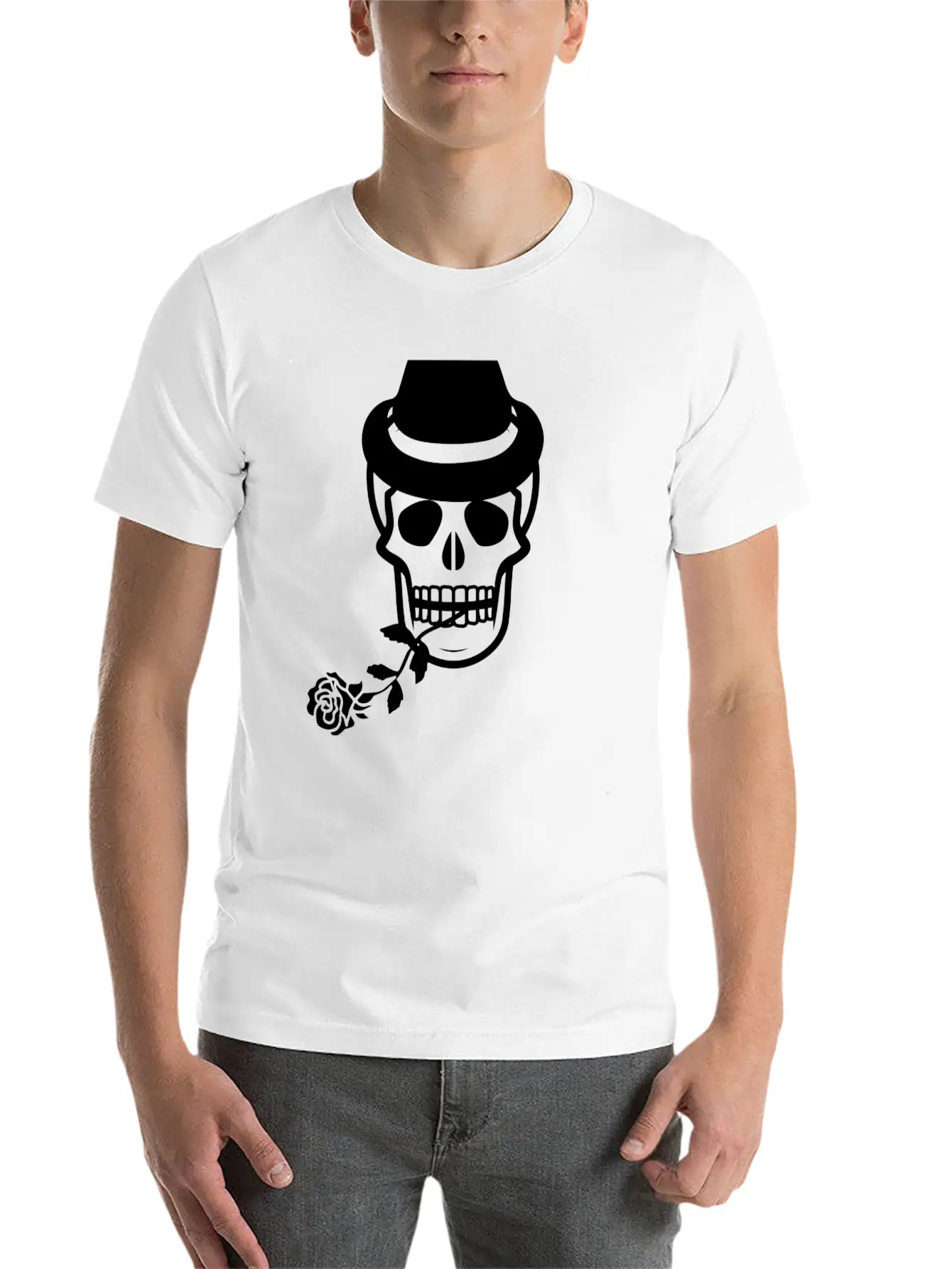 Skull Head With Rose Essential Unisex Summer Tee – Soft Cotton Casual Fit
