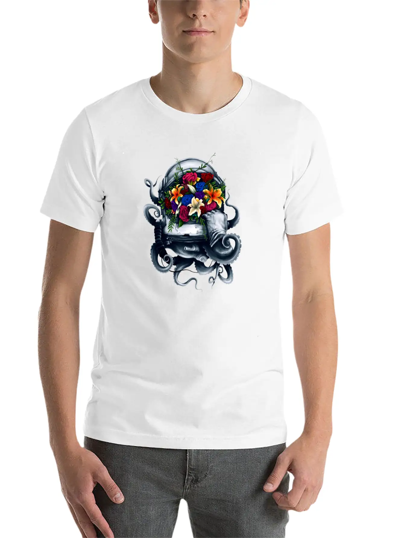 Space Bloom, Space Flower Bloom Unisex Casual T-Shirt – Clean Design For Daily Comfort