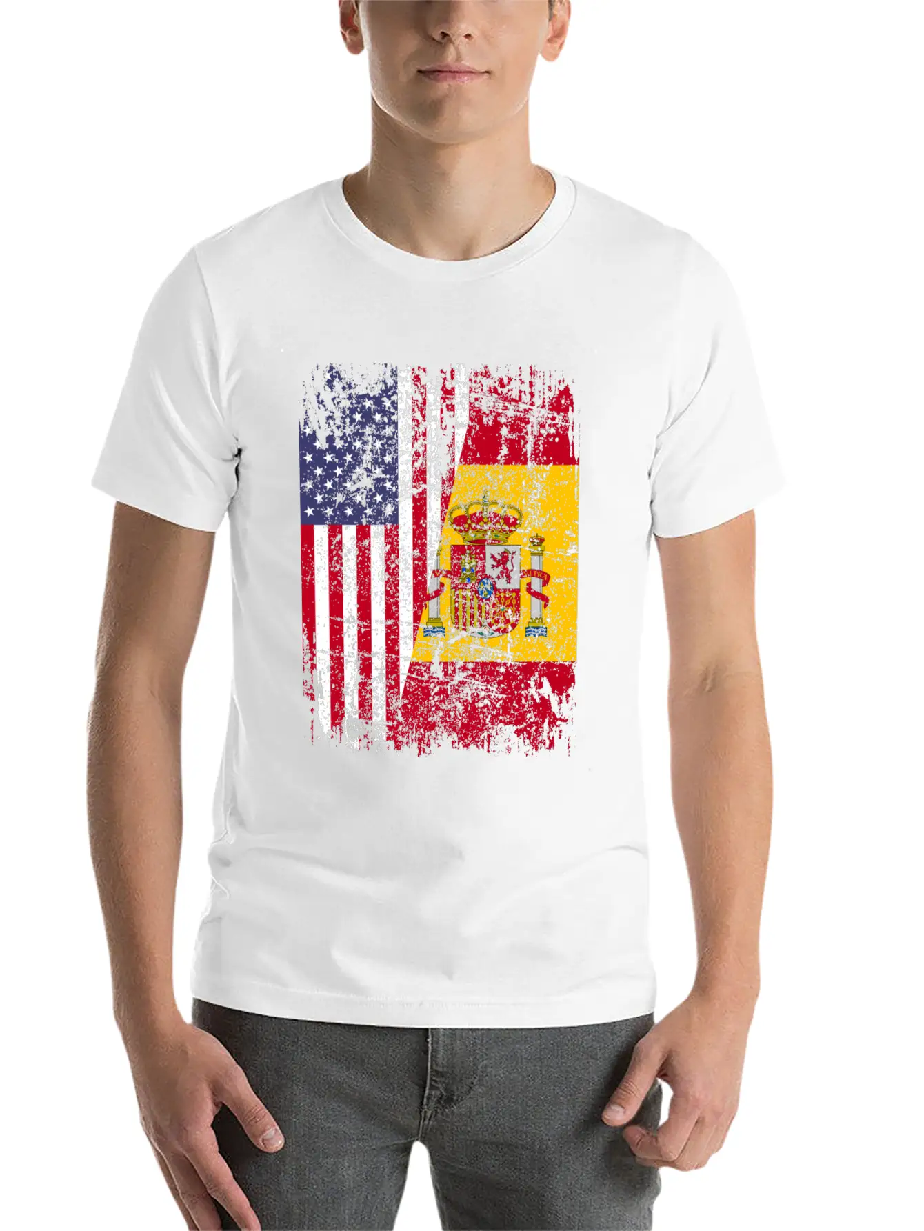 SPANISH ROOTS | American Flag | SPAIN Gift Stylish Everyday T-Shirt – Unisex Basic Cotton Tee