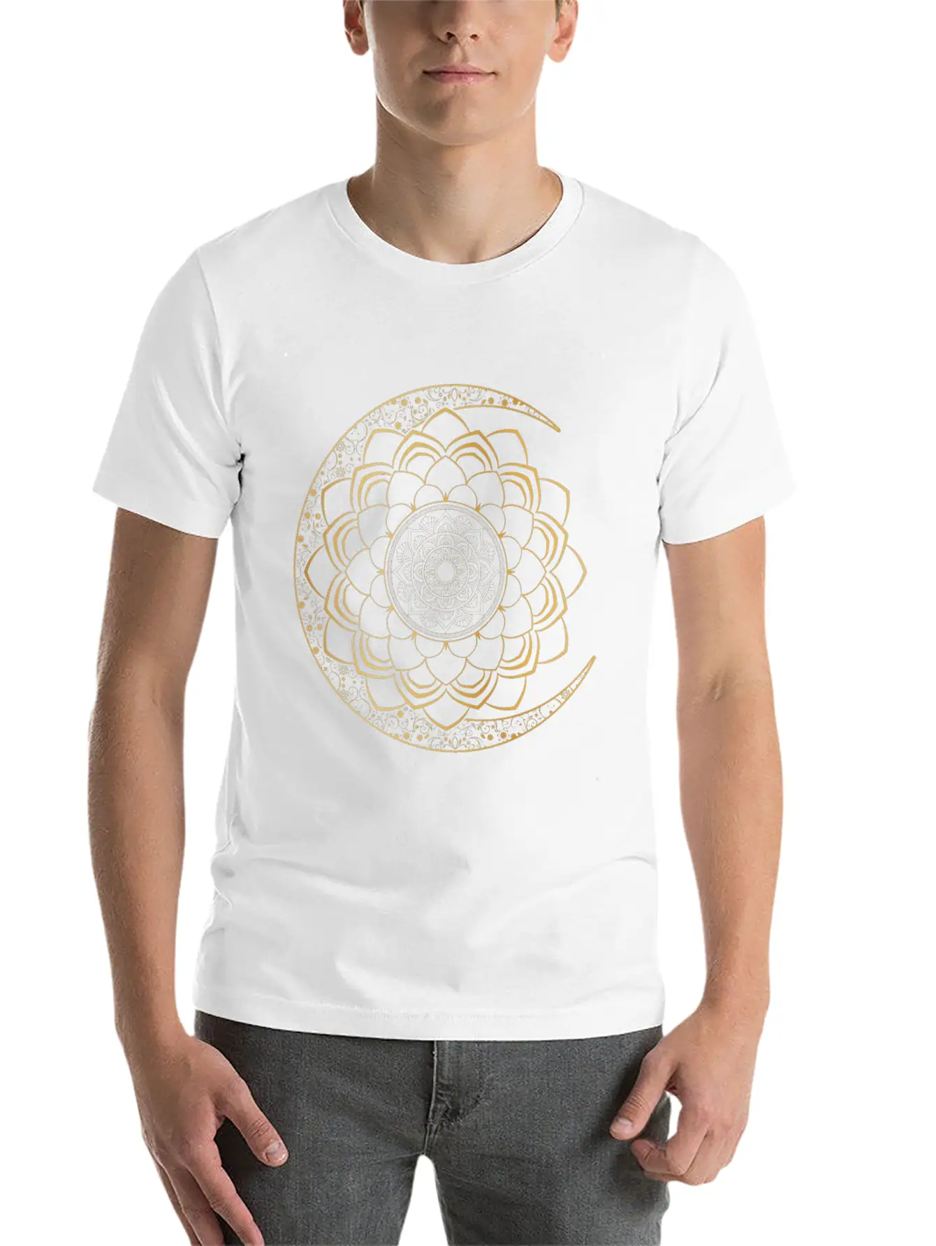 Spiritual Moon Mandala Lotus Luna Art Unisex Short Sleeve Soft Cotton T-Shirt – Casual Everyday Wear