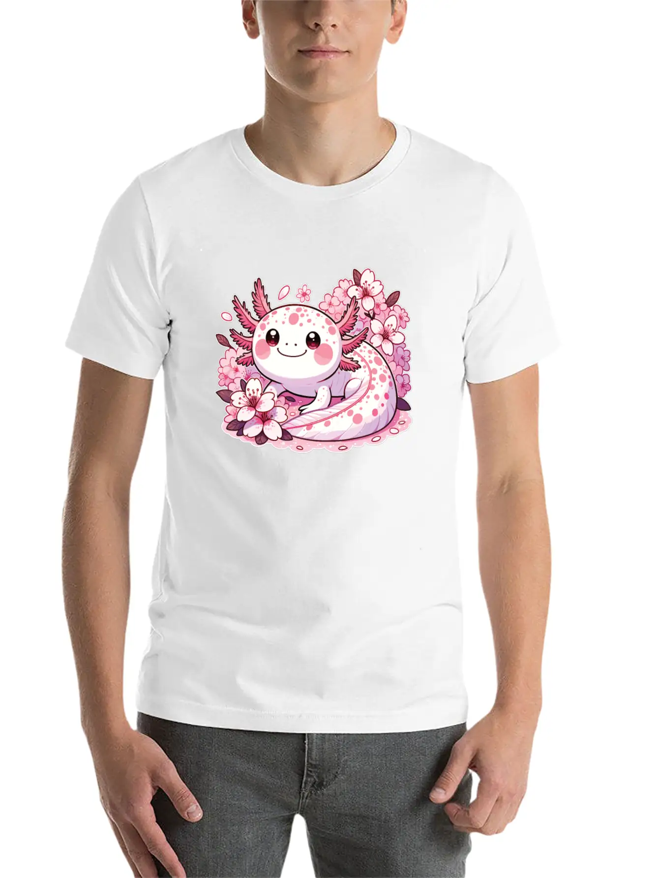 Spring Axolotl With Cherry Blossoms Sweet Spring Timeless Short Sleeve Tee – Comfy And Minimalist Design
