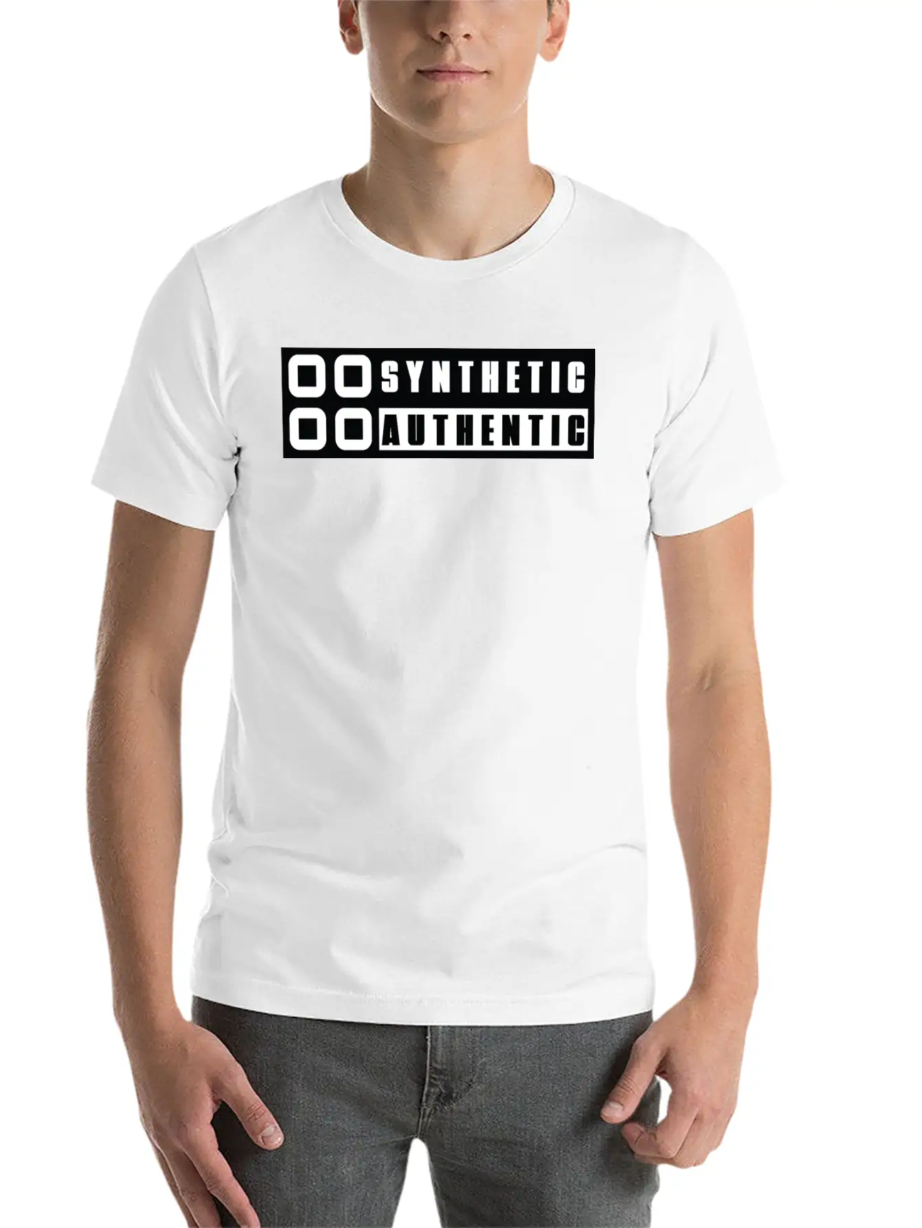 Sticker "Synthetic Authentic" Unisex Short Sleeve Soft Cotton T-Shirt – Casual Everyday Wear