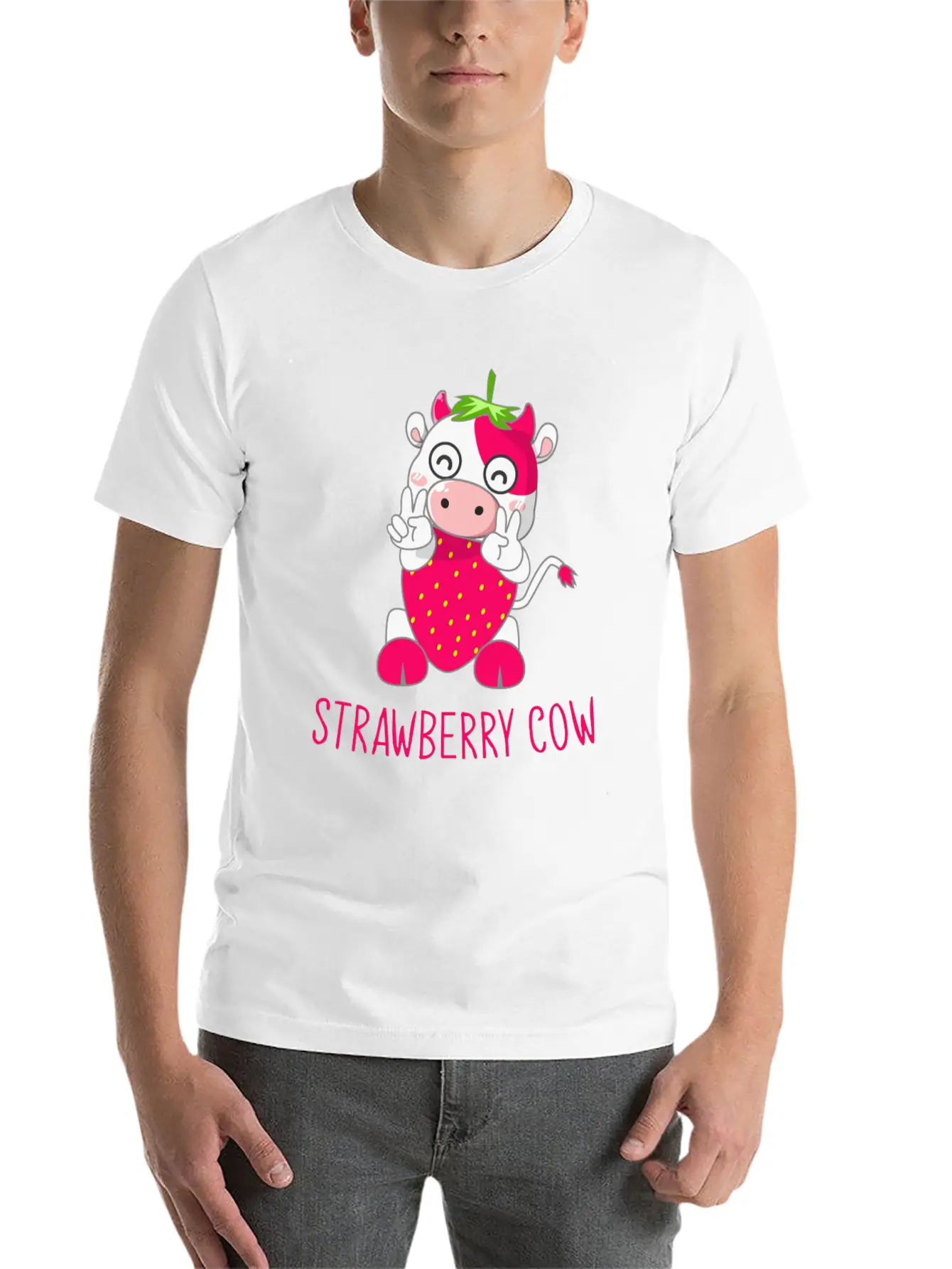Strawberry Cow, Strawberry Cow Cow, Moo Timeless Short Sleeve Tee – Comfy And Minimalist Design
