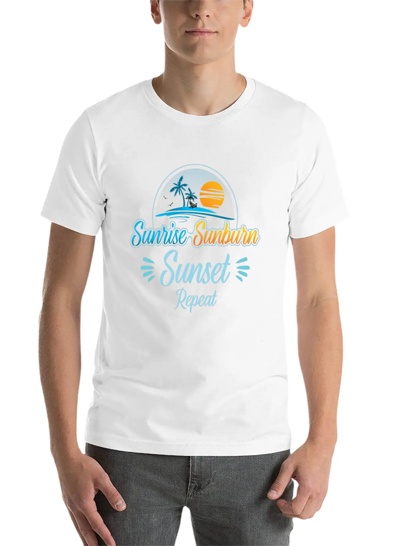 Summer, Beach & Sunrise Sunburn Sunset Repeat Stylish Everyday T-Shirt – Unisex Basic Cotton Tee