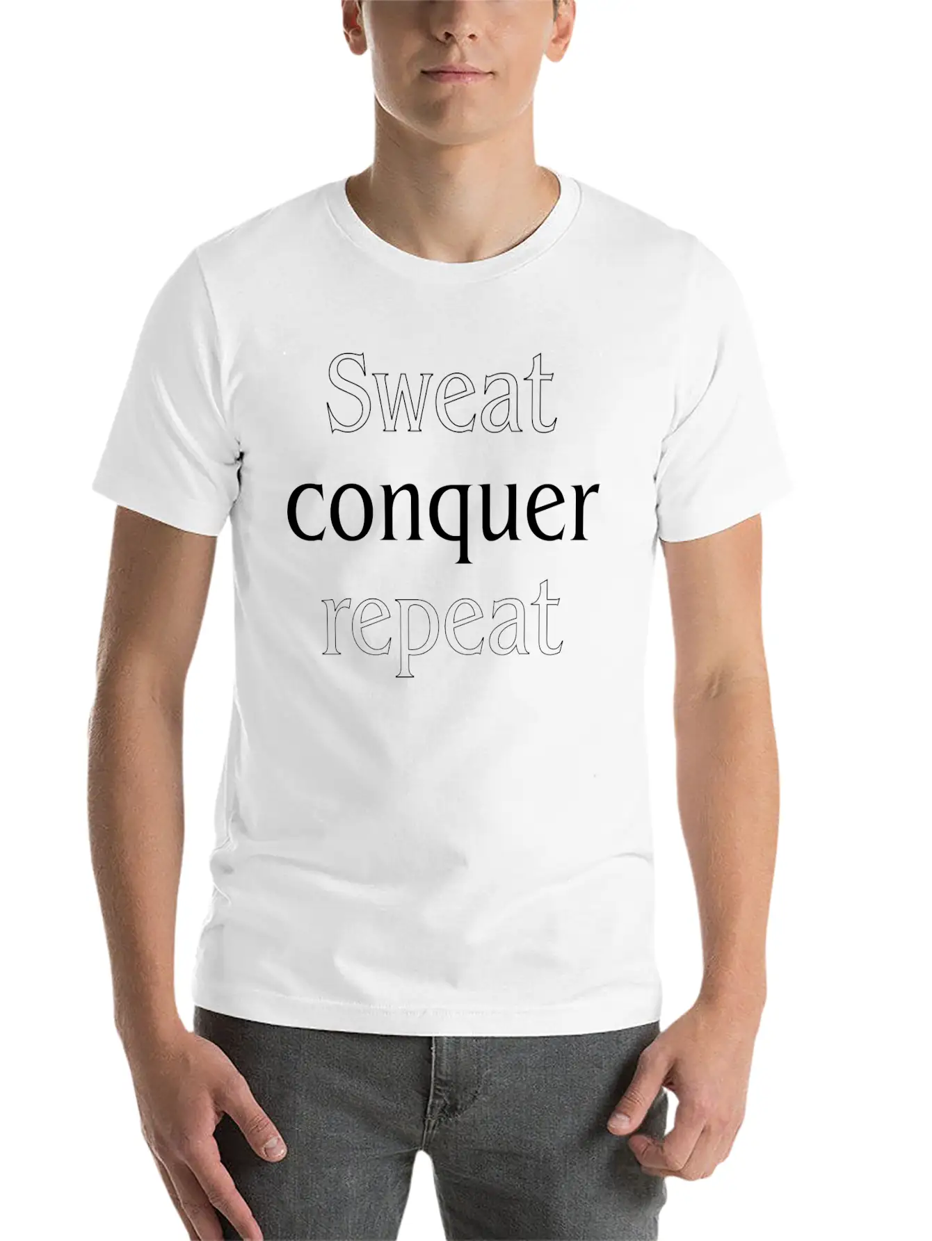 Sweat Conquer Repeat, Sports Motivational Quote Unisex Short Sleeve Soft Cotton T-Shirt – Casual Everyday Wear