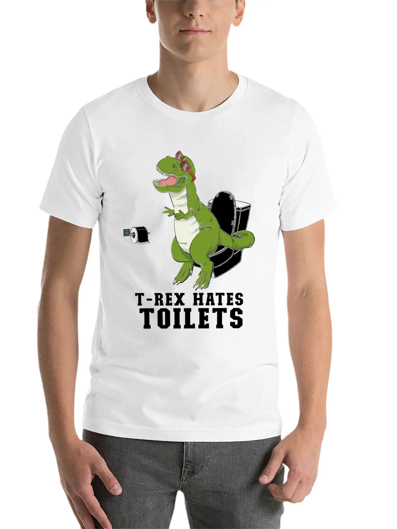 T Rex Hates Toilets - Crap Toilet Paper Bathroom Timeless Short Sleeve Tee – Comfy And Minimalist Design