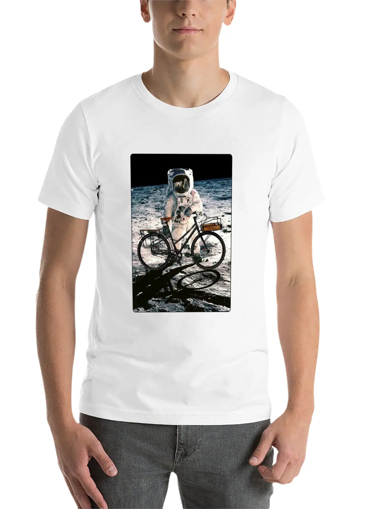 T-Shirt This Way It's Easy, Ride Bike On The Moon Stylish Everyday T-Shirt – Unisex Basic Cotton Tee