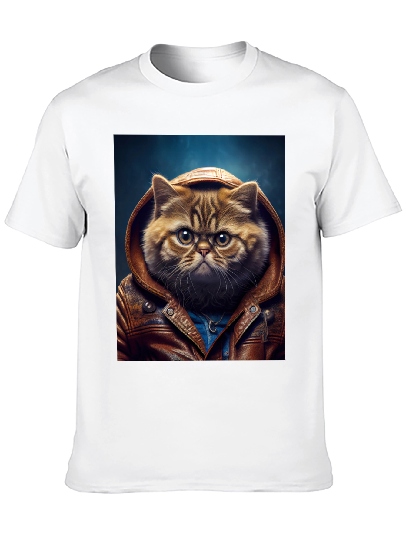 Cat in Leather Jacket Graphic T-Shirt