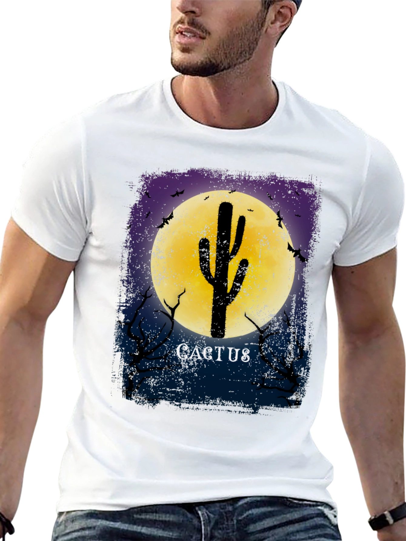Cactus Moon Graphic Tee - Mens Novelty T-Shirt