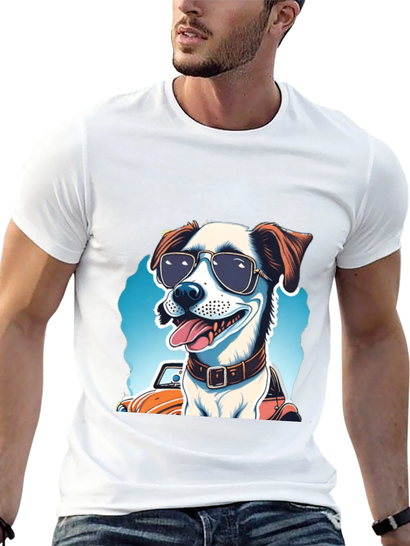 Cool Dog Tee: Sunglasses Pup Car Ride