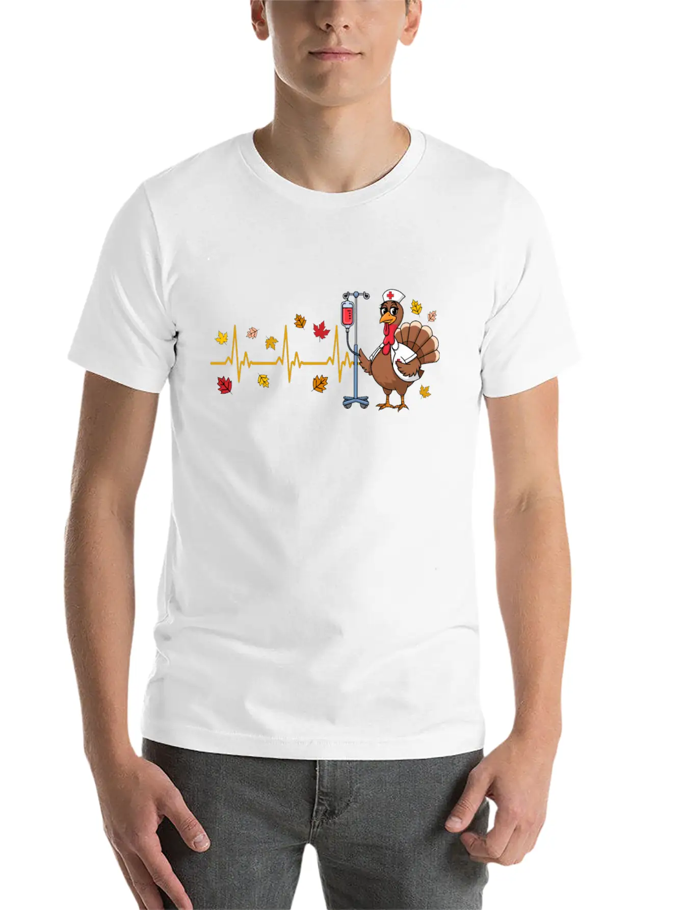 Thanksgiving Nurse Turkey Heartbeat Fall Leaves Timeless Short Sleeve Tee – Comfy And Minimalist Design
