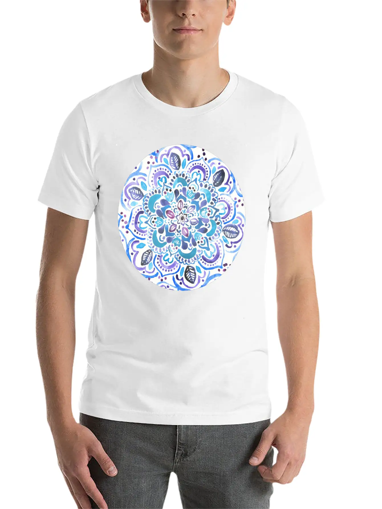 The Blues Watercolour Mandala Stylish Everyday T-Shirt – Unisex Basic Cotton Tee