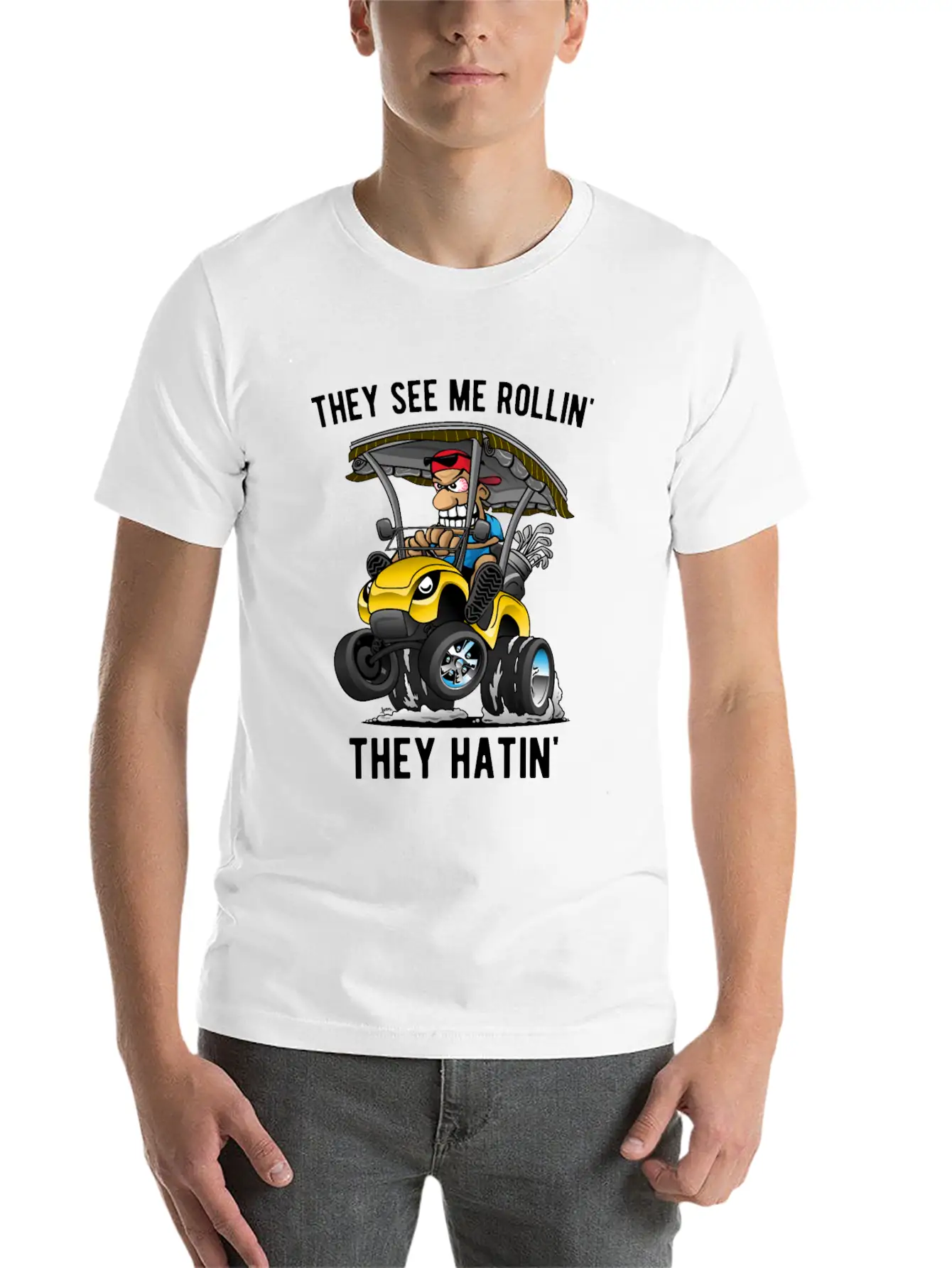 They See Me Rollin' They Hatin' Golf Cart Cartoon Basic Graphic T-Shirt – Daily Comfort In Soft Cotton