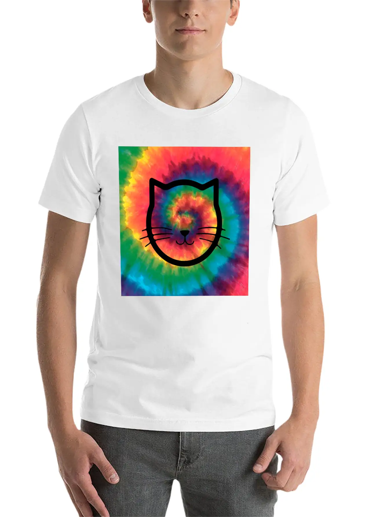 Tie Dye Cat Comfortable Minimalist Graphic Tee – Summer Style Essential