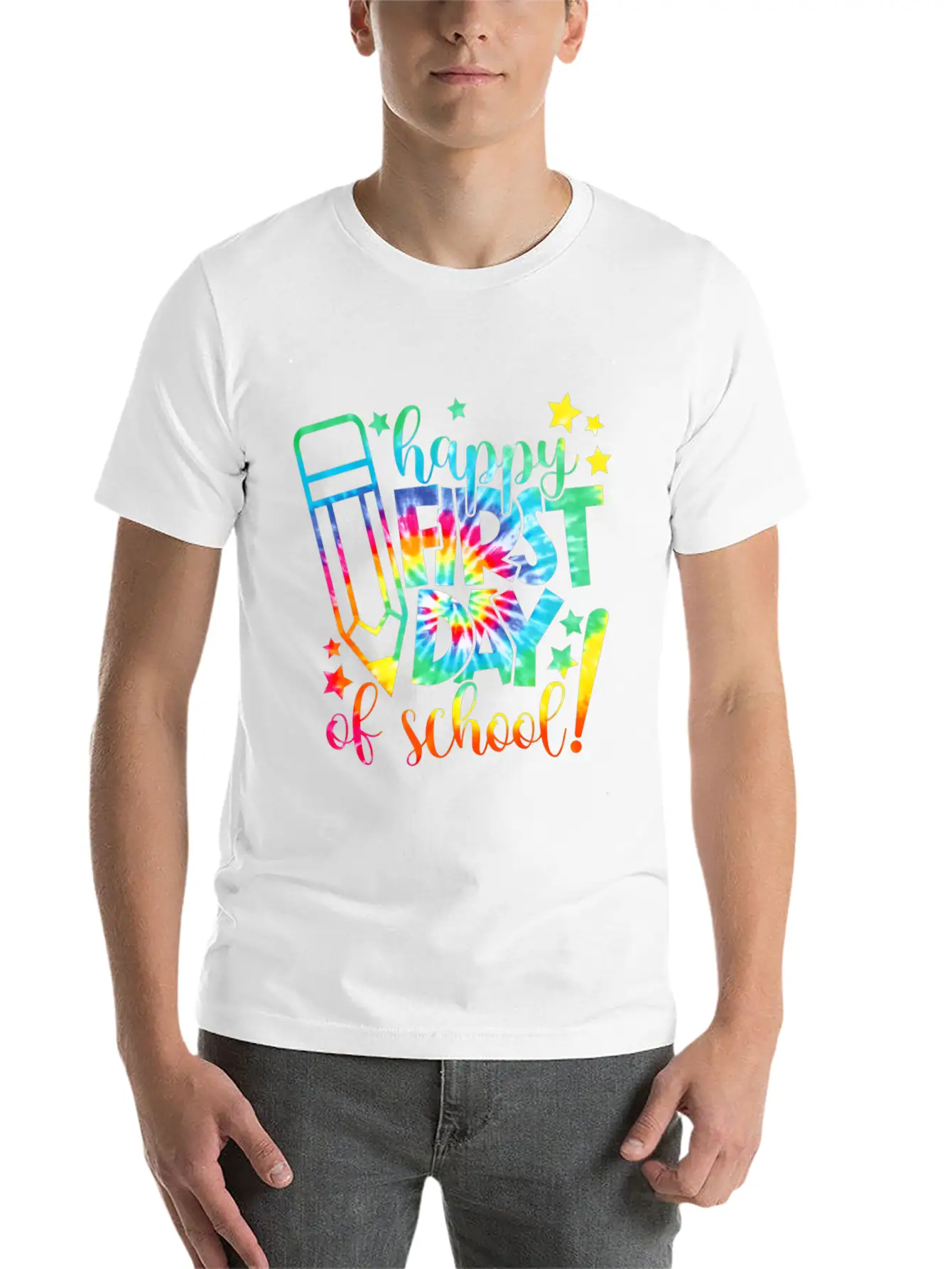 Tie Dye Happy First Day Of School Back To School T Comfortable Minimalist Graphic Tee – Summer Style Essential