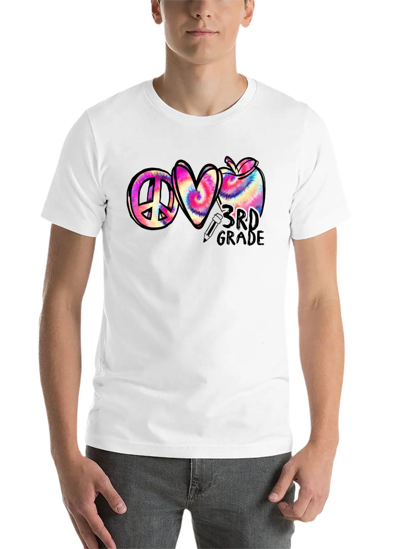 Tie Dye Peace Love 3rd Grade First Day Of School Stylish Everyday T-Shirt – Unisex Basic Cotton Tee