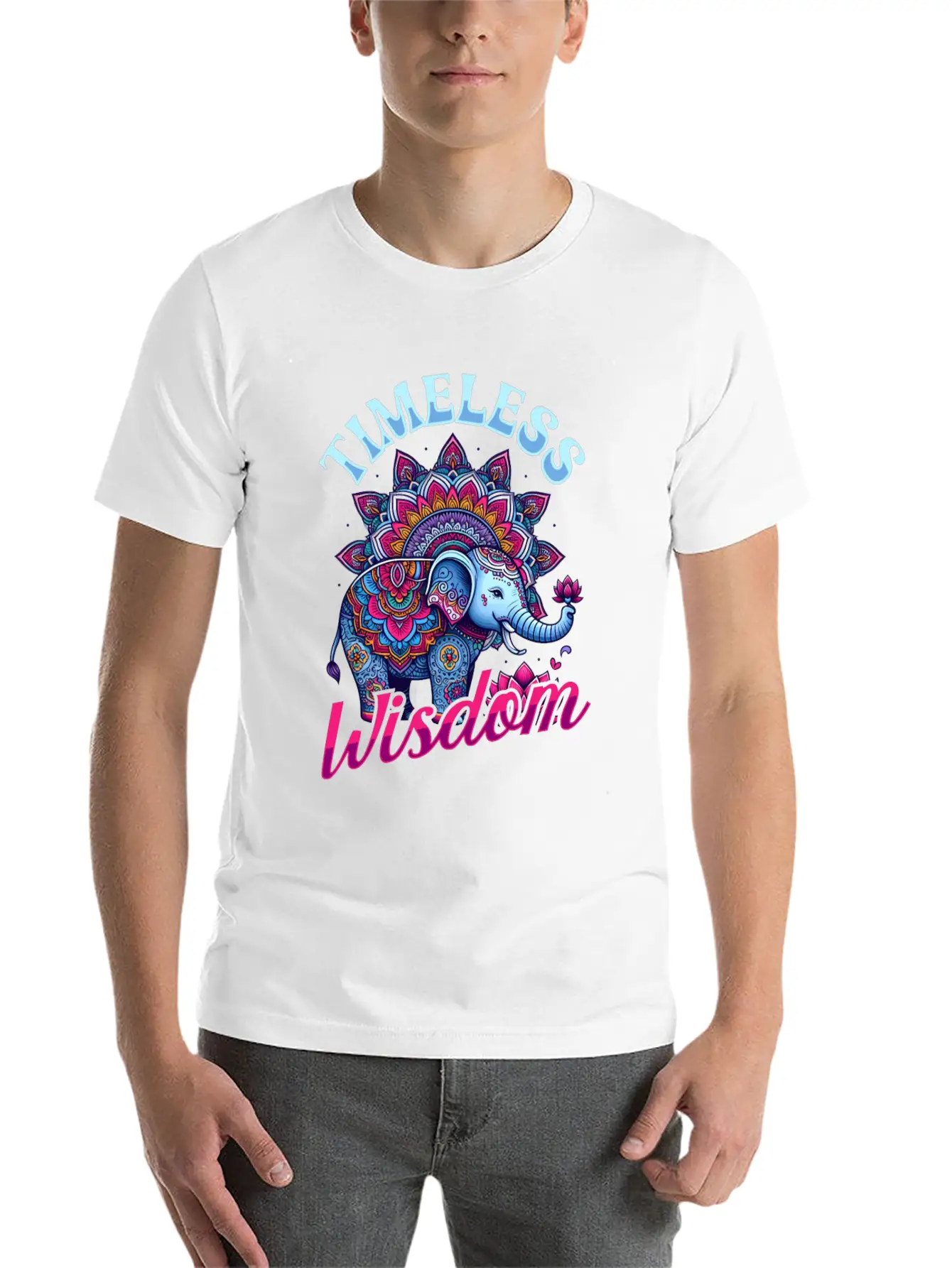 Timeless Wisdom Elephant Mandala Comfortable Minimalist Graphic Tee – Summer Style Essential