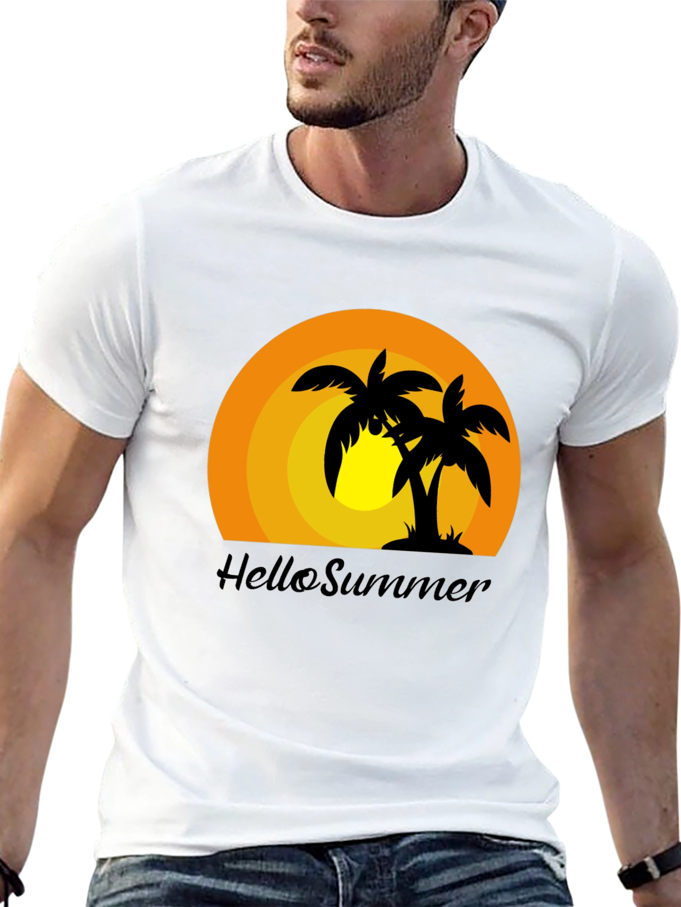 Hello Summer Palm Tree Graphic T-Shirt