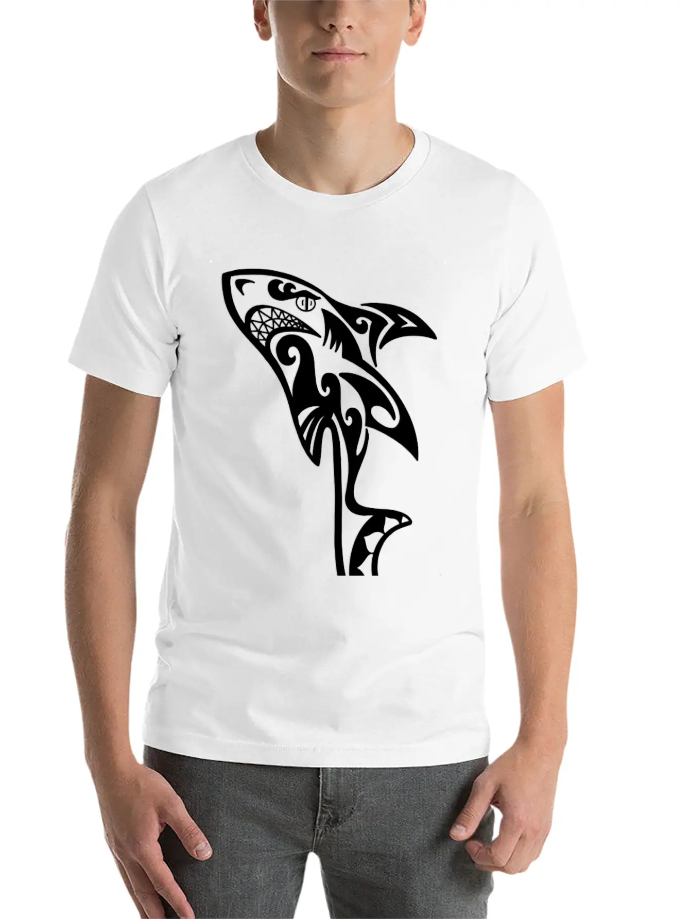 TRIBAL SHARK Unisex Short Sleeve Soft Cotton T-Shirt – Casual Everyday Wear
